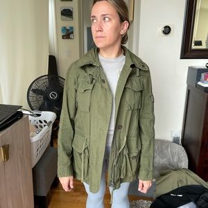 J Crew Small Green Utility Jacket with Hidden Hood